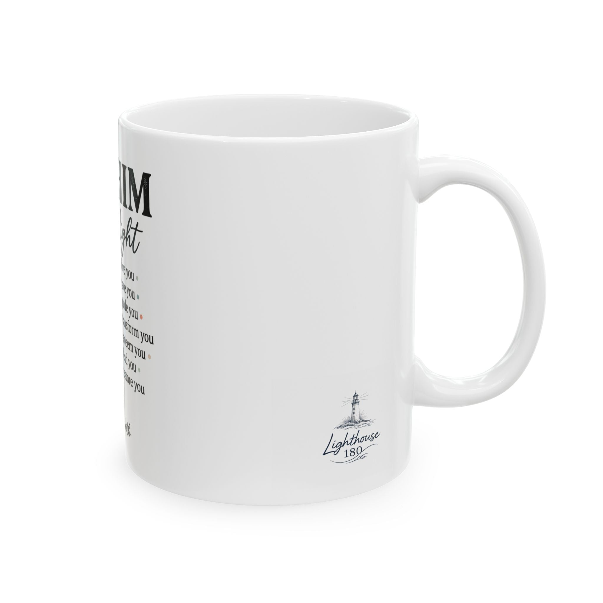 Let Him Be The Light lighthouse illustration Mug | Christian faith scripture coffee cup