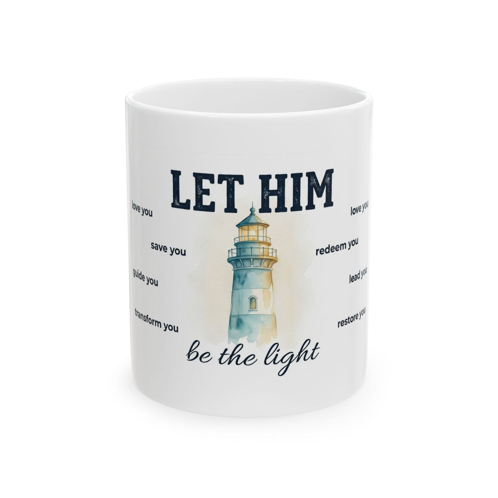 Let Him Be the Light lighthouse mug | Christian faith scripture ceramic mug